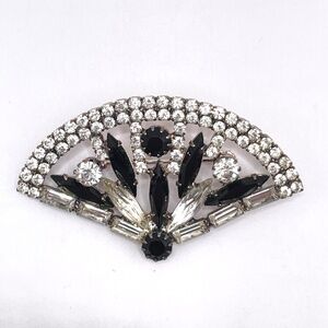 Vintage Art Deco Style Baguette Marquise Rhinestone Fan Pin Brooch